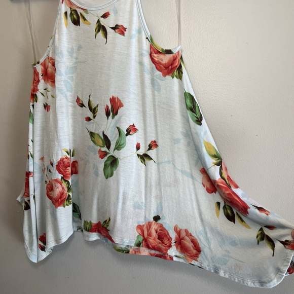 Sweet Claire Floral Tank Top Light Blue Racerback Tunic Flowy Size Small - Picture 5 of 10